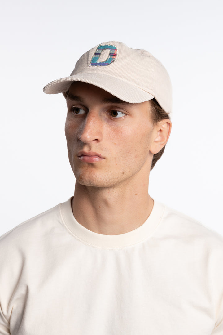 D Applique Cord Baseball Cap Ecru