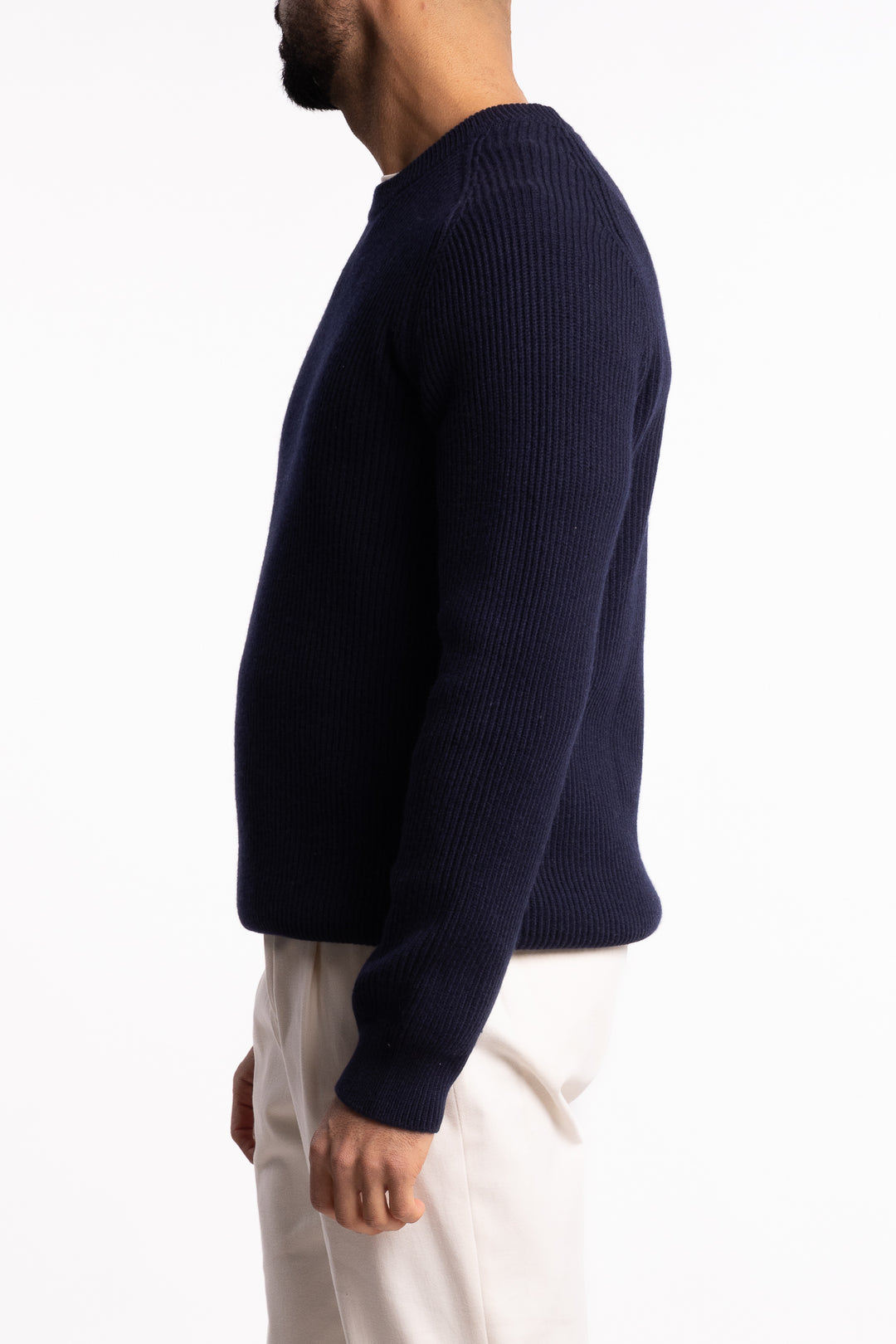 Fisherman´s Rib Virgin Wool Crew Neck Navy