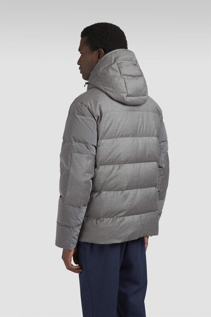Wool And Silk Puffer Jacket With Contrast Inserts Taupe Suede