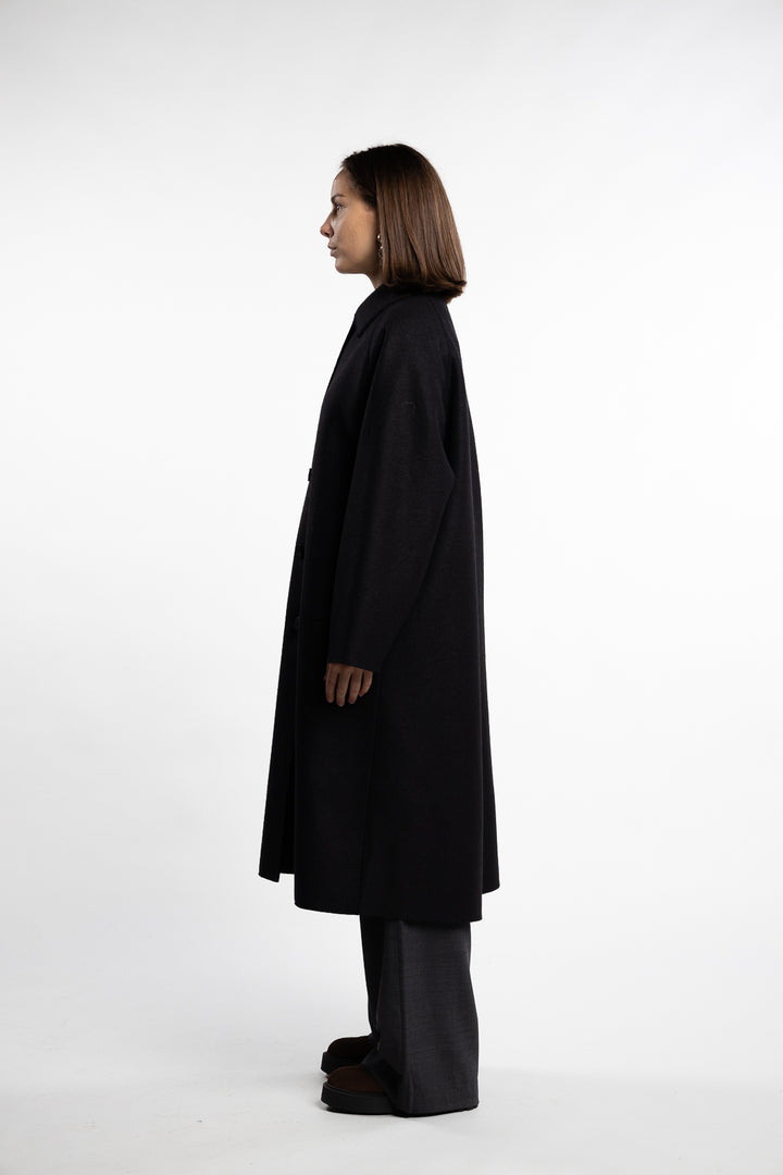 Women Balmacaan Pressed Wool- Black