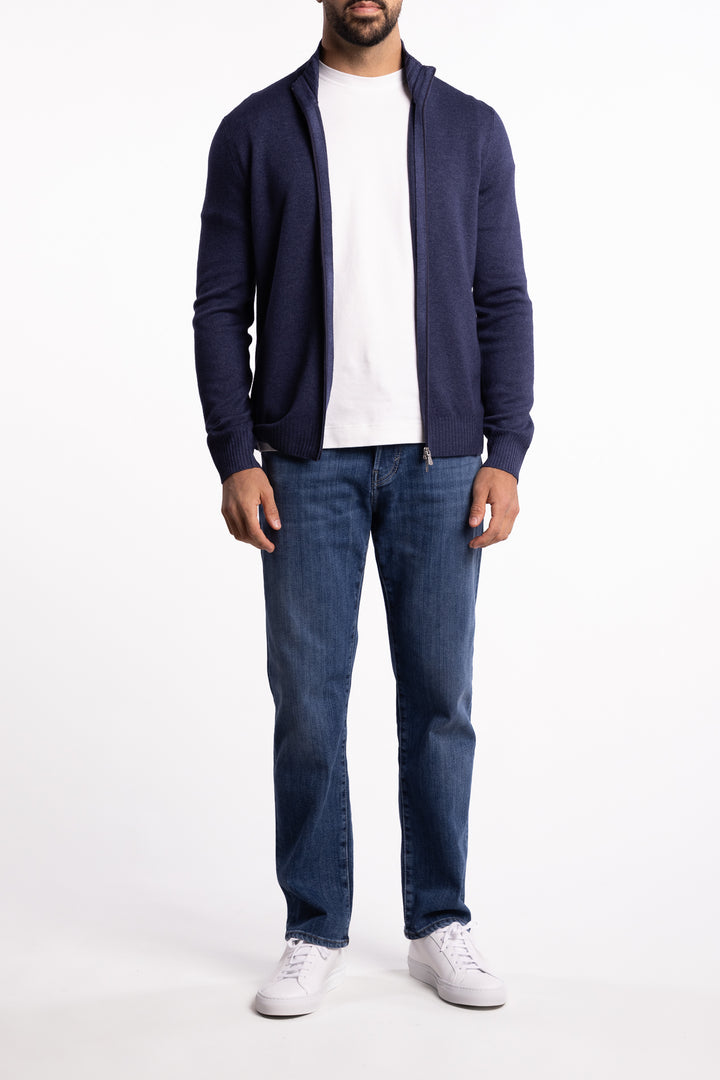 Wool/Cashmere Washed Full Zip Blue