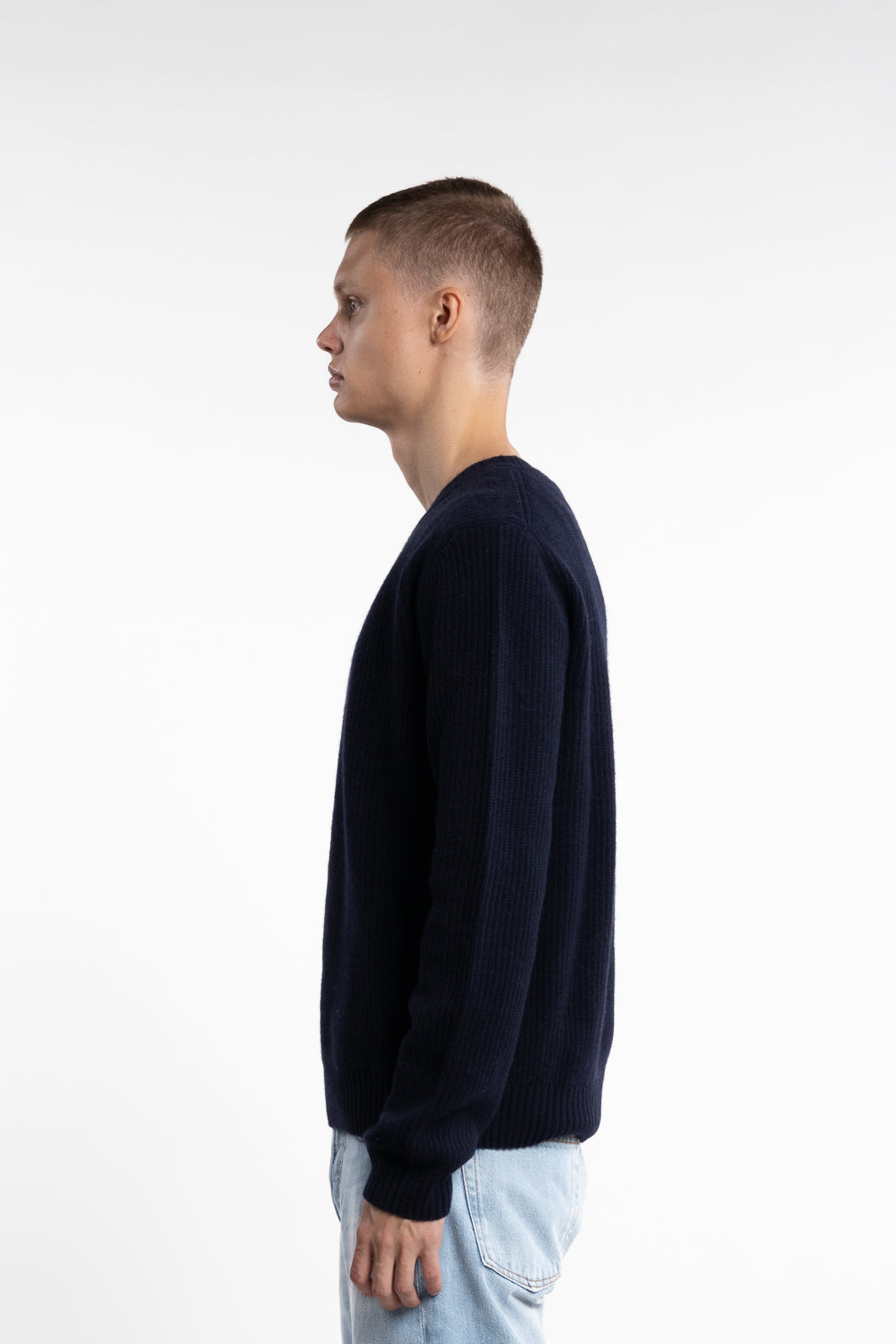 Merino Rib Knit Sweater Dark Blue