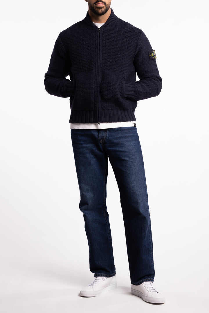 5100055 Pure Wool Bomber-Style Jumper with Zip Pockets Navy