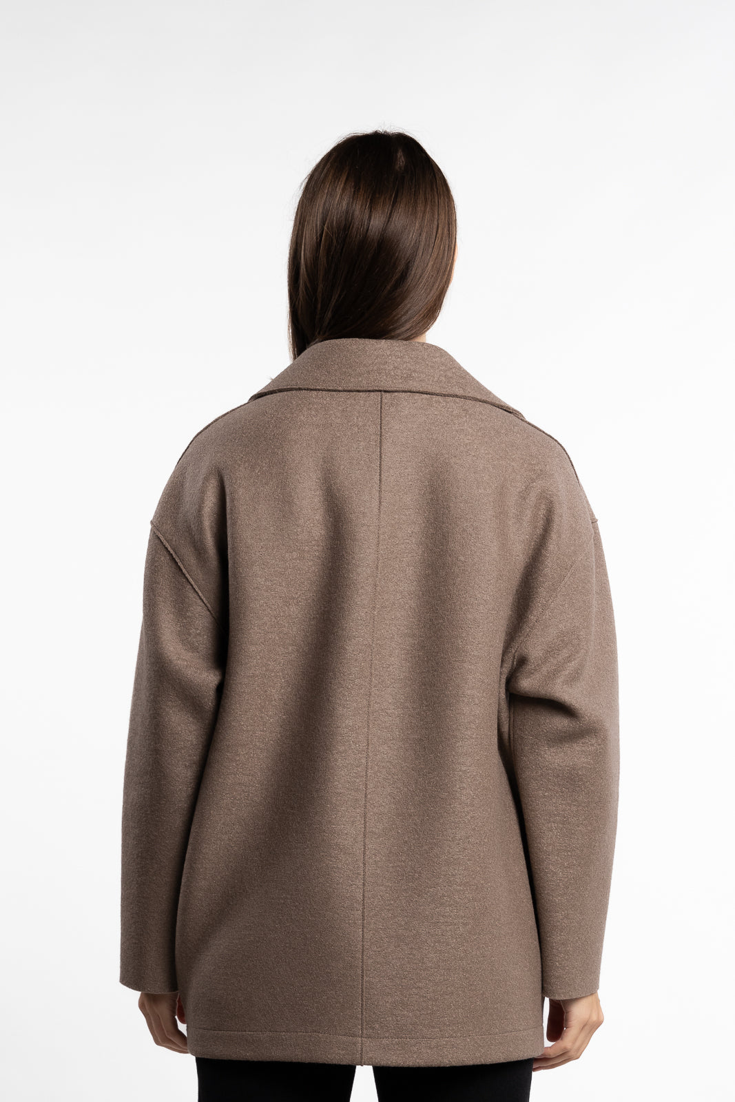 Dropped shoulders double breasted jacket pressed wool- Taupe