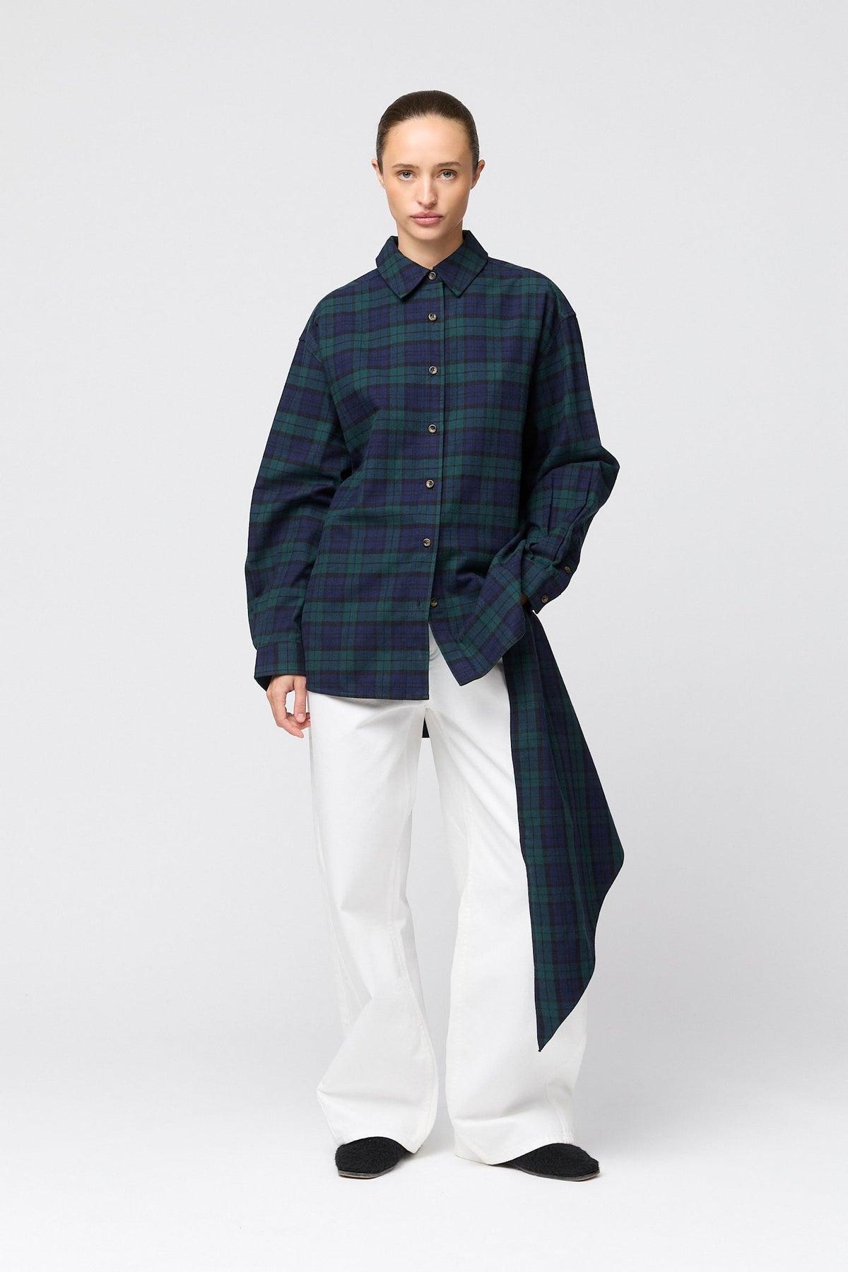 Flannel Workwear Shirt Green Navy Check - modellbilde