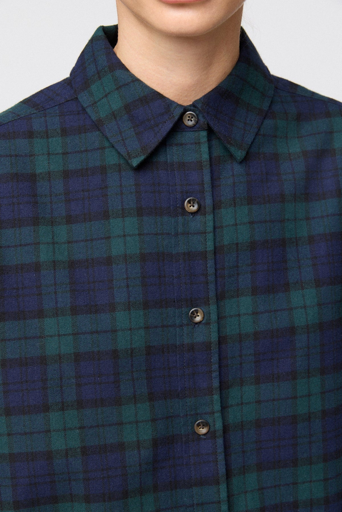 Flannel Workwear Shirt Green Navy Check - modellbilde