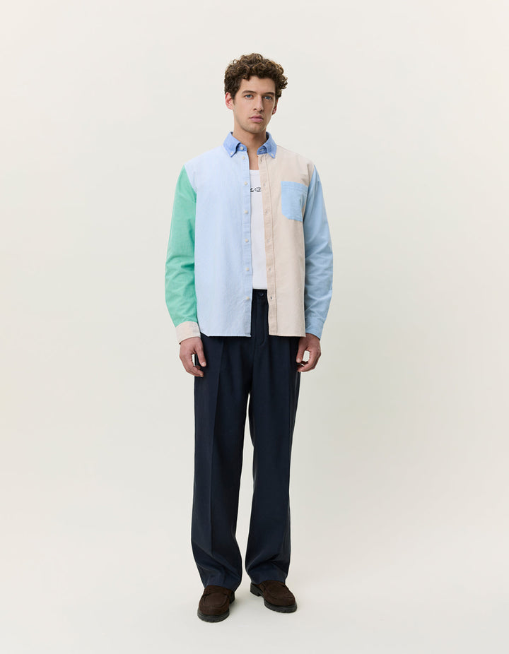 Oxford Patchwork Shirt Skyway Blue – lifestyle
