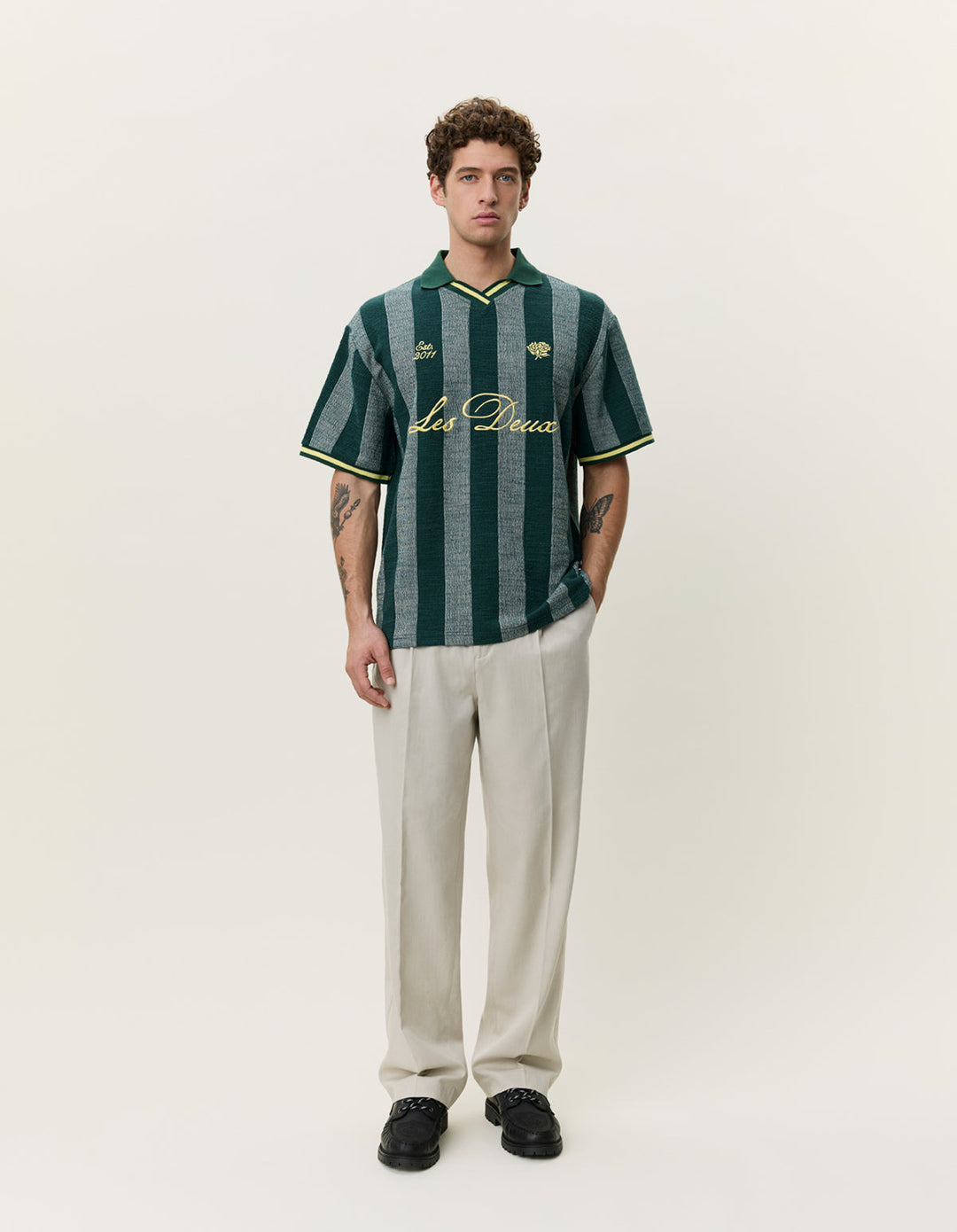 Stripe Jacquard Football Jersey Pine Green – lifestyle