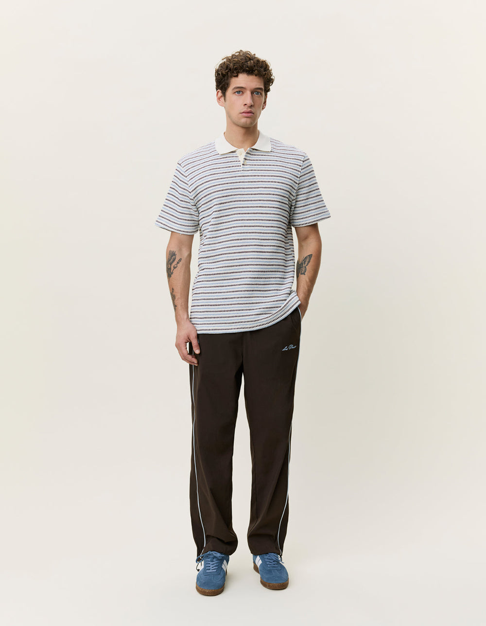 Knitted Stripe Polo Eggnog White – lifestyle