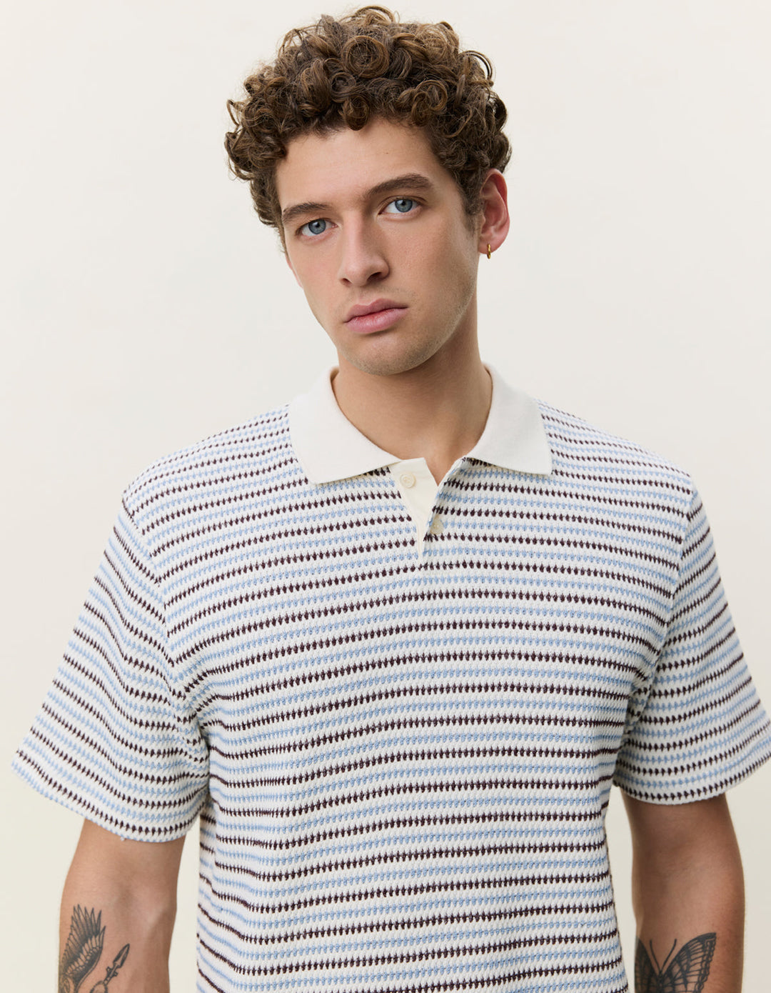 Knitted Stripe Polo Eggnog White – lifestyle 2