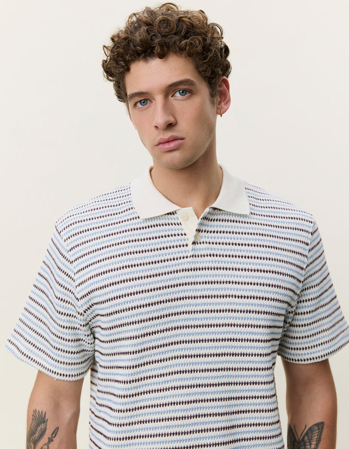 Knitted Stripe Polo Eggnog White – lifestyle 2