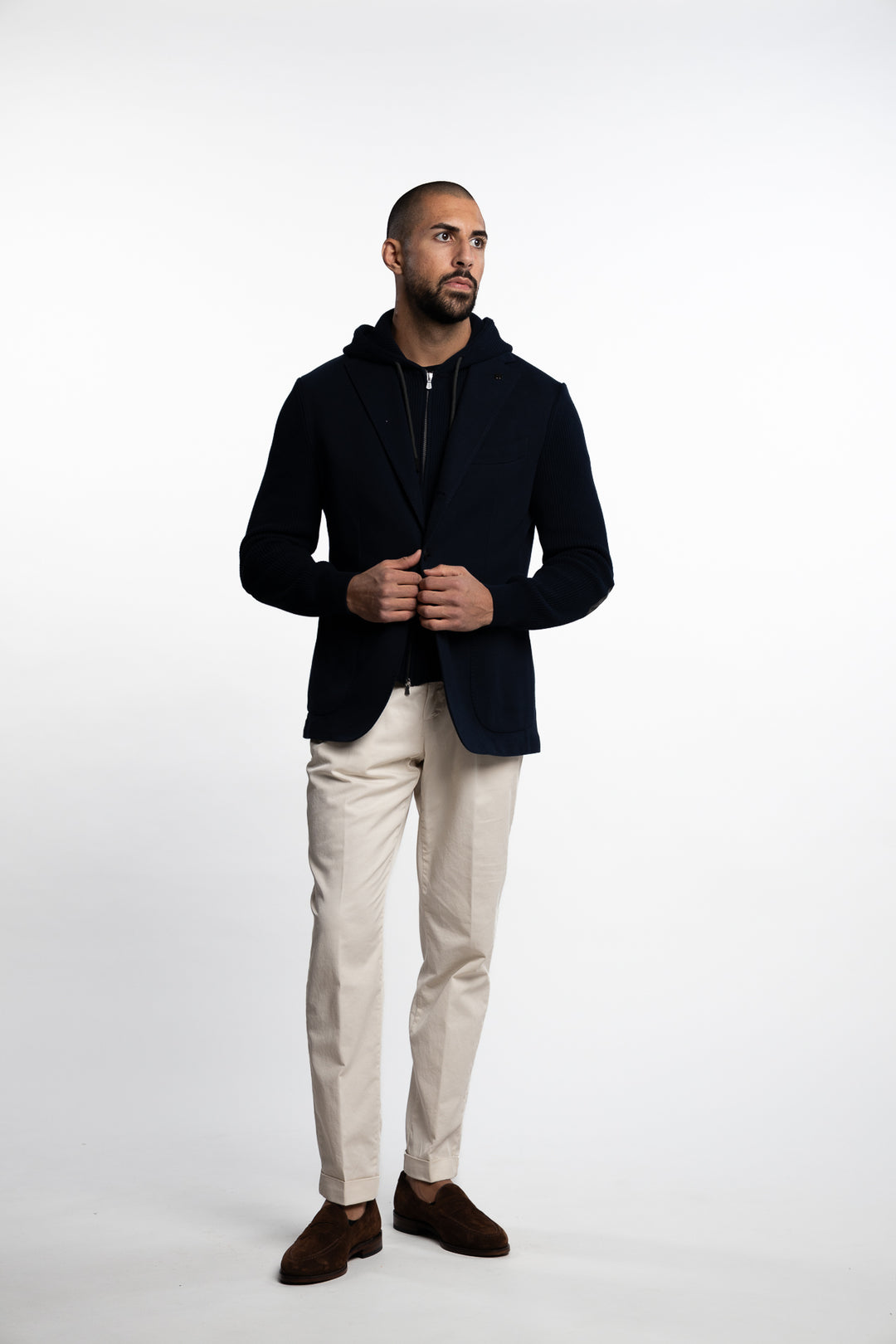 Knitted Hooded Cotton Blazer Navy Blue