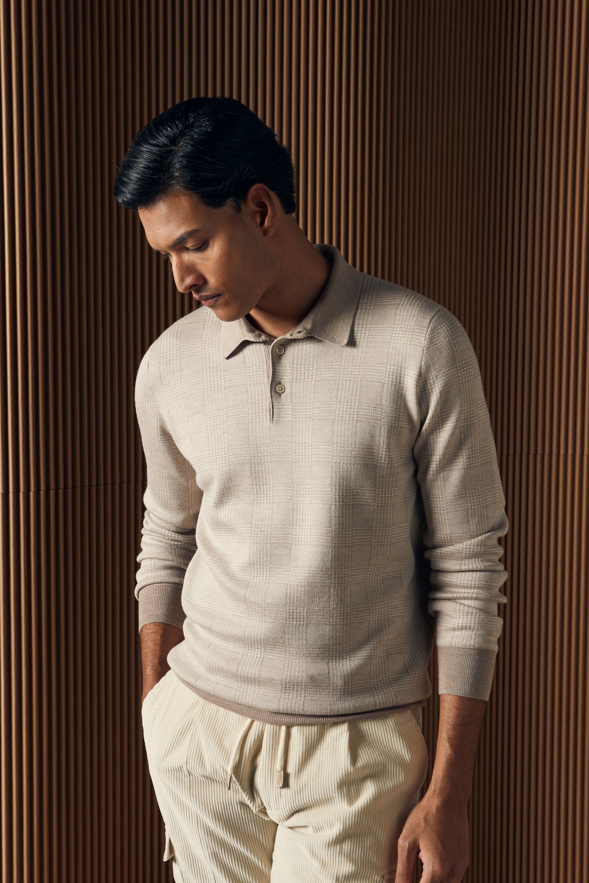 Tennis Long Sleeve Polo Wool/Silk Beige – modell