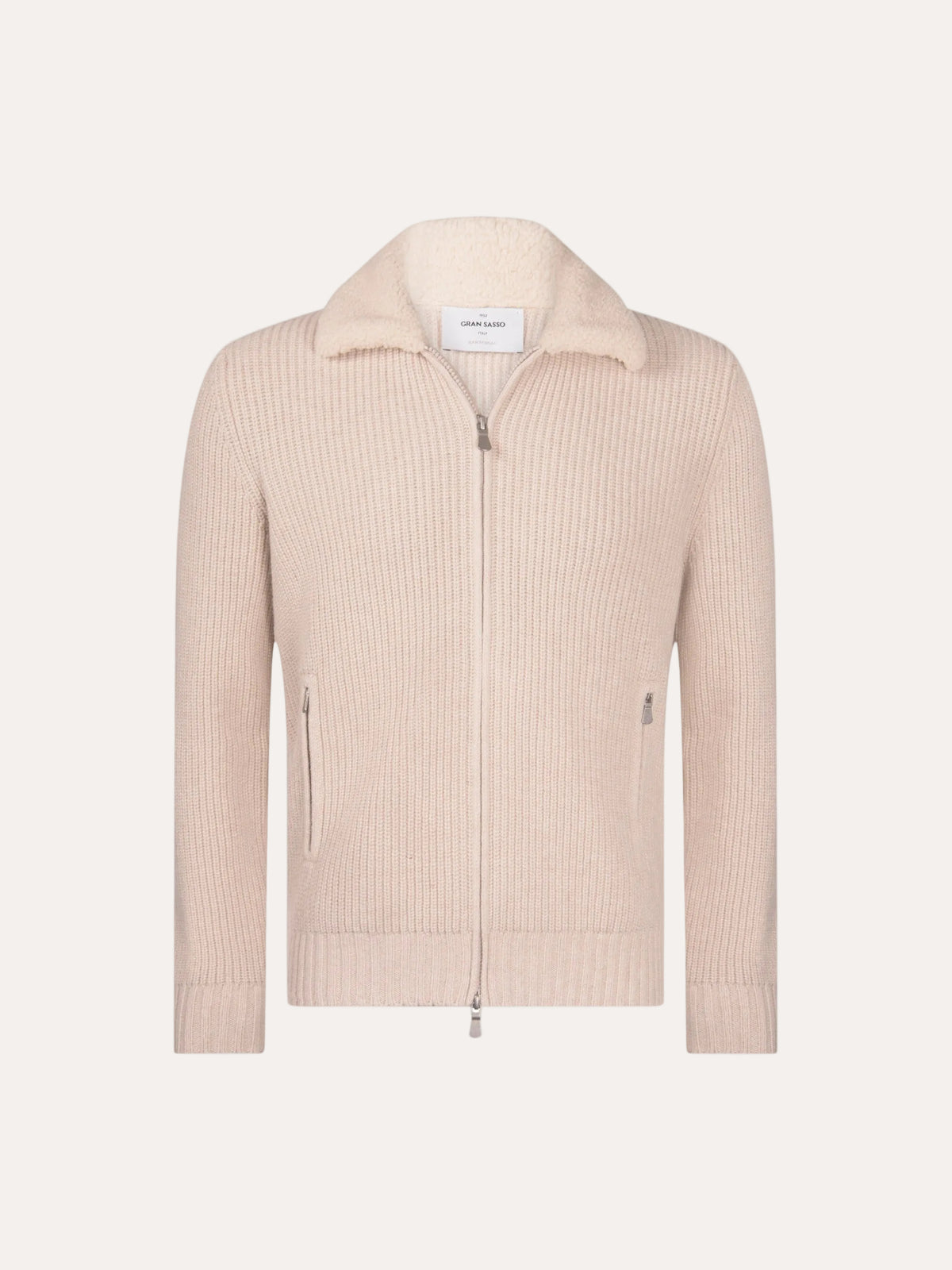 Full Zip Rib With Fox Lamb Collar Beige – forside