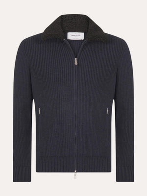 Full Zip Rib With Faux Lamb Collar Navy