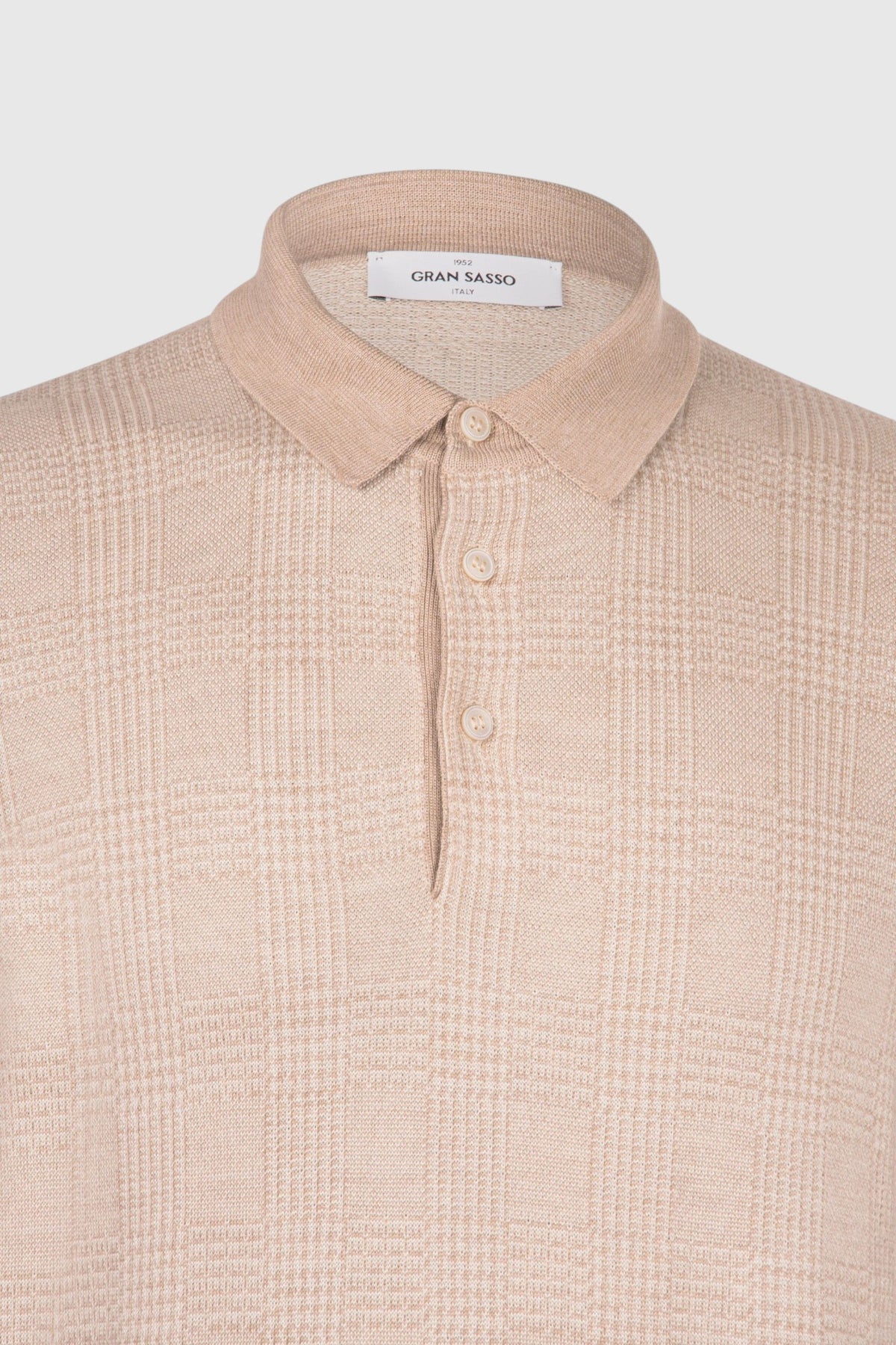 Tennis Long Sleeve Polo Wool/Silk Beige – detalj