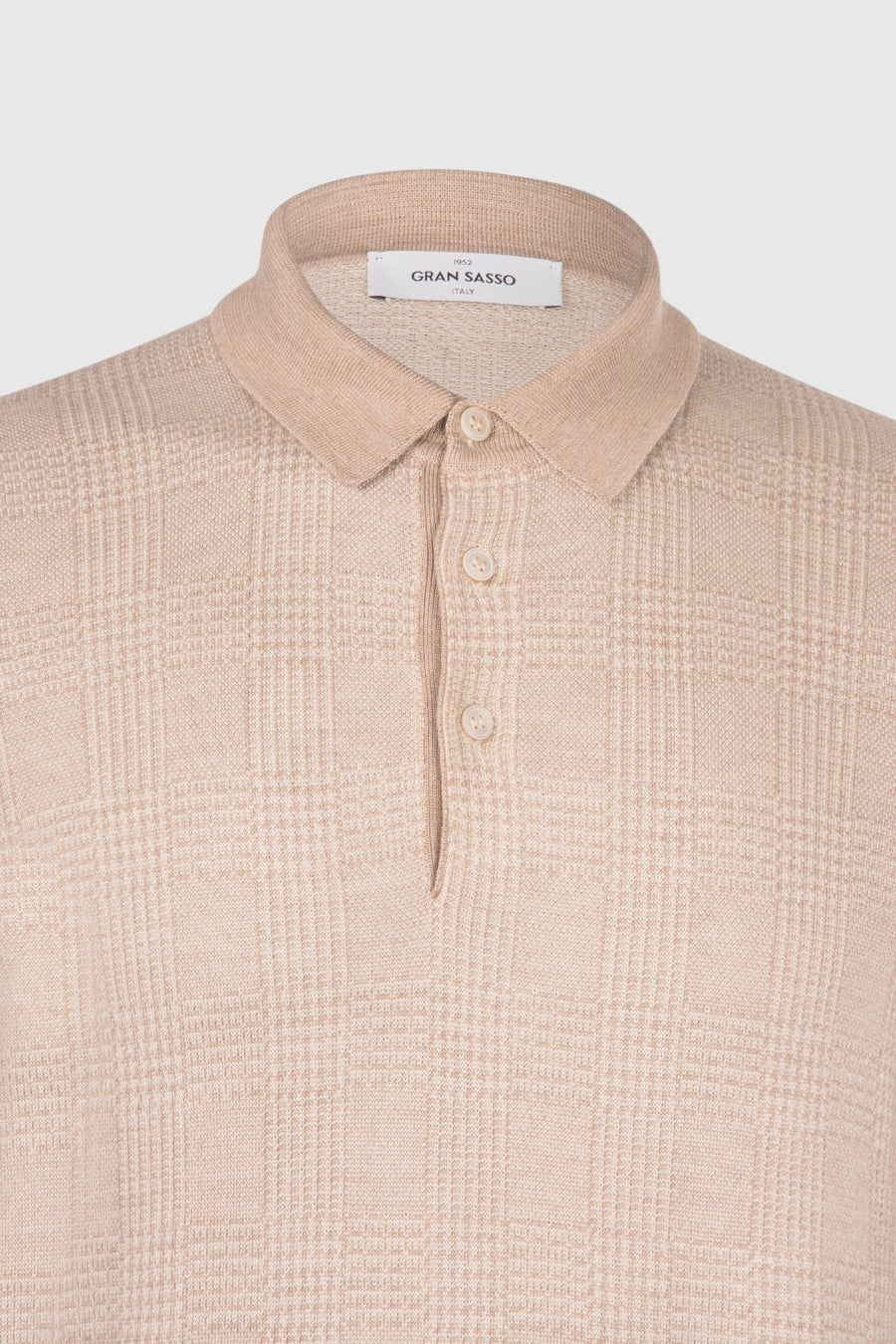 Tennis Long Sleeve Polo Wool/Silk Beige – detalj