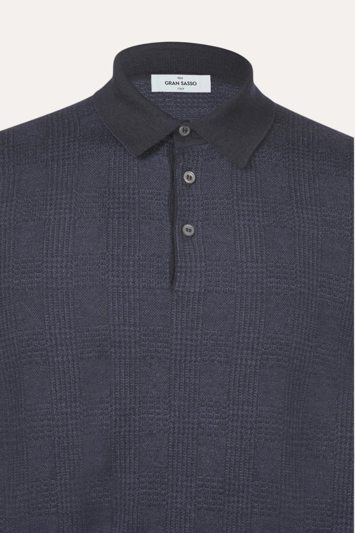Tennis Long Sleeve Polo Wool/Silk Navy – detalj