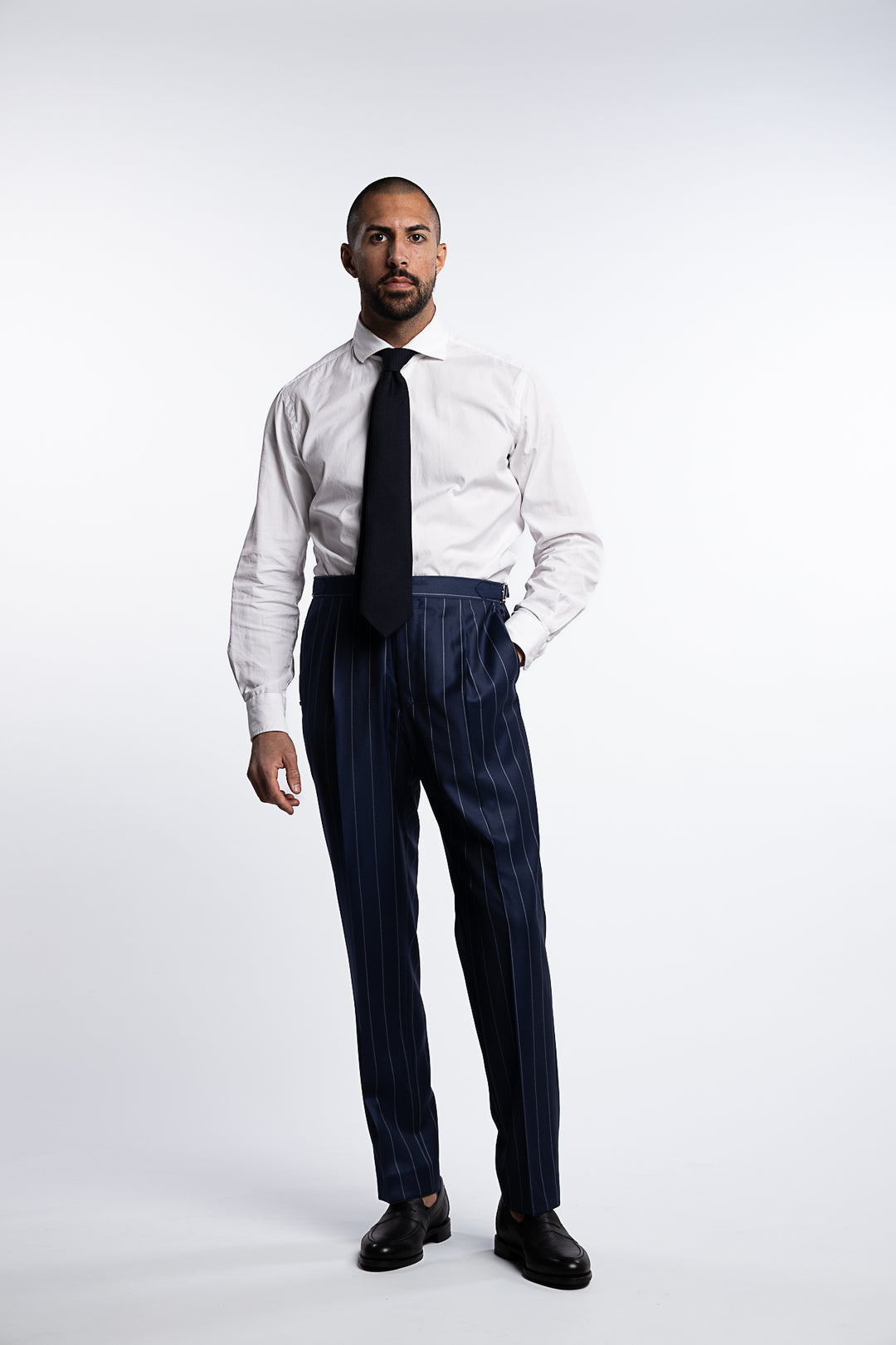 Delon Regular Fit High Waist Twill Trousers Dark Blue