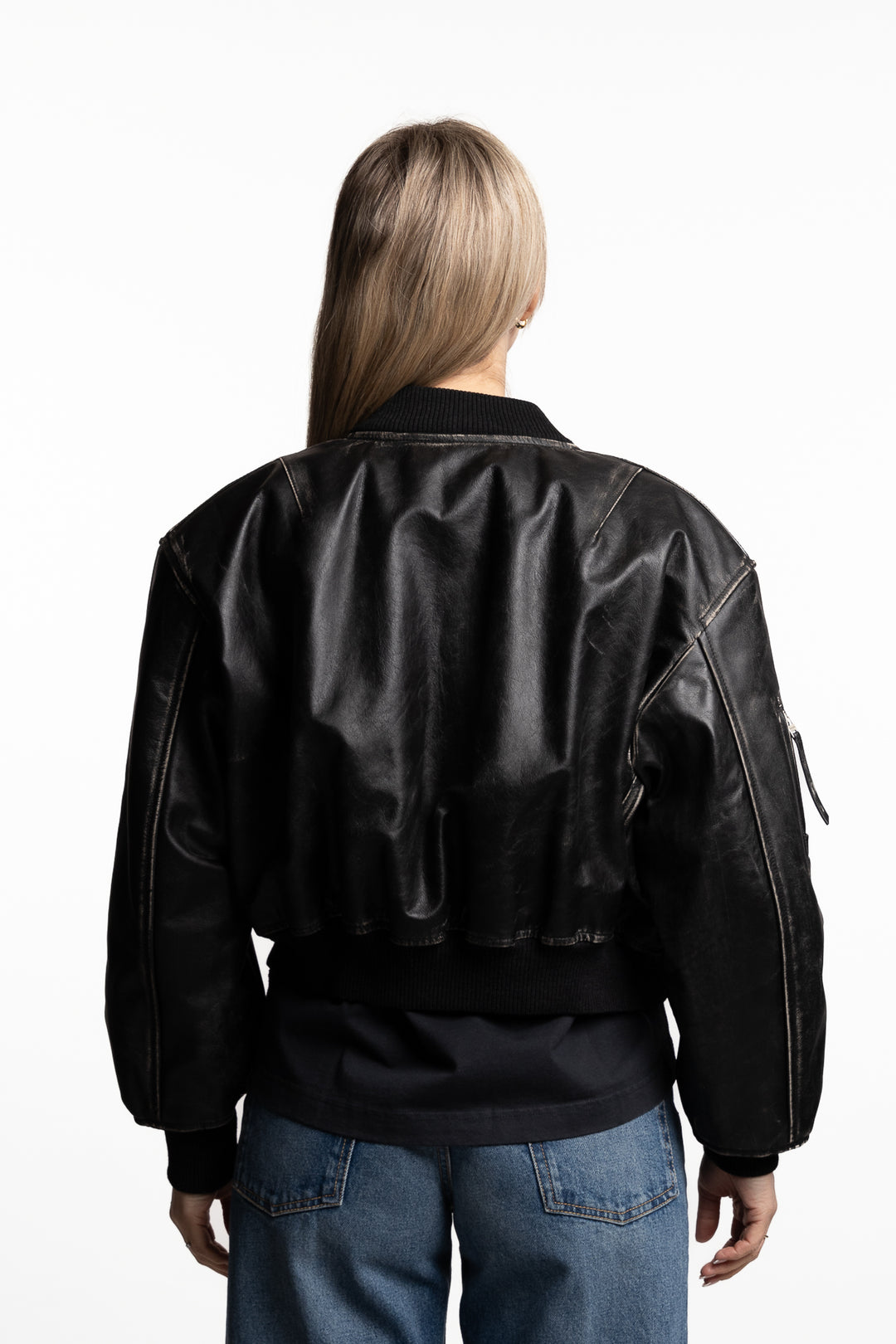 Leather Bomber Jacket- Black