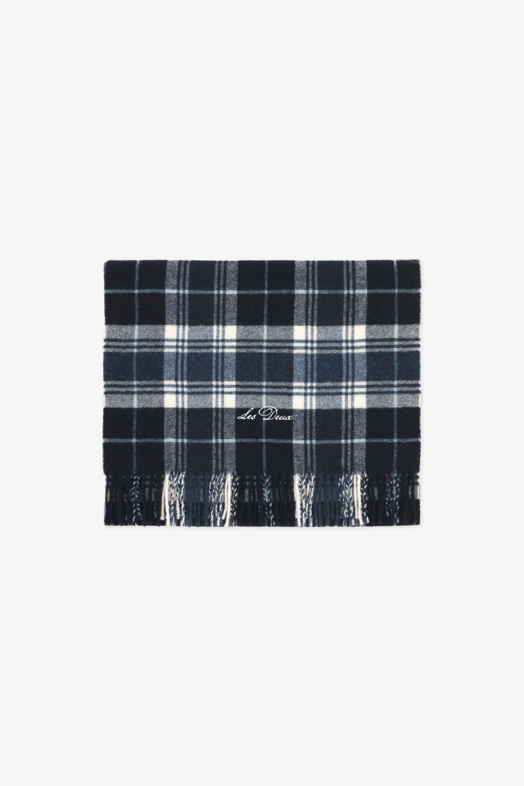 Signature Check Scarf Dark Navy – Les Deux detalj