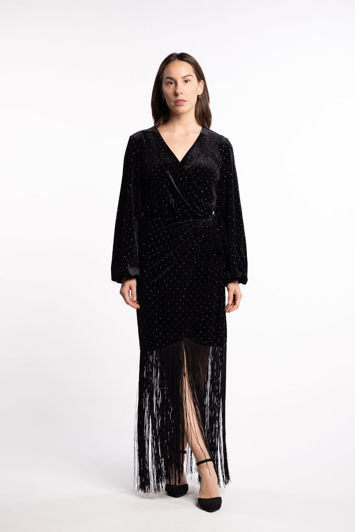 Sine Stud Velour Dress- Black