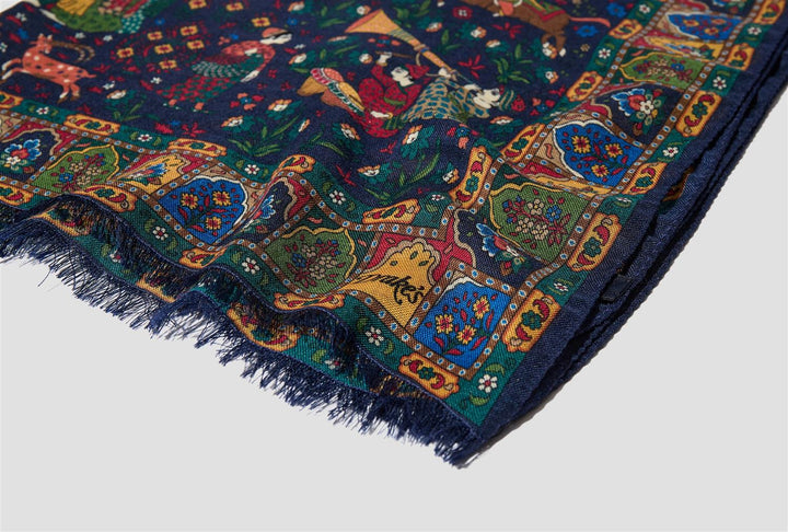 Moghul Garden Wool-Silk Scarf Navy