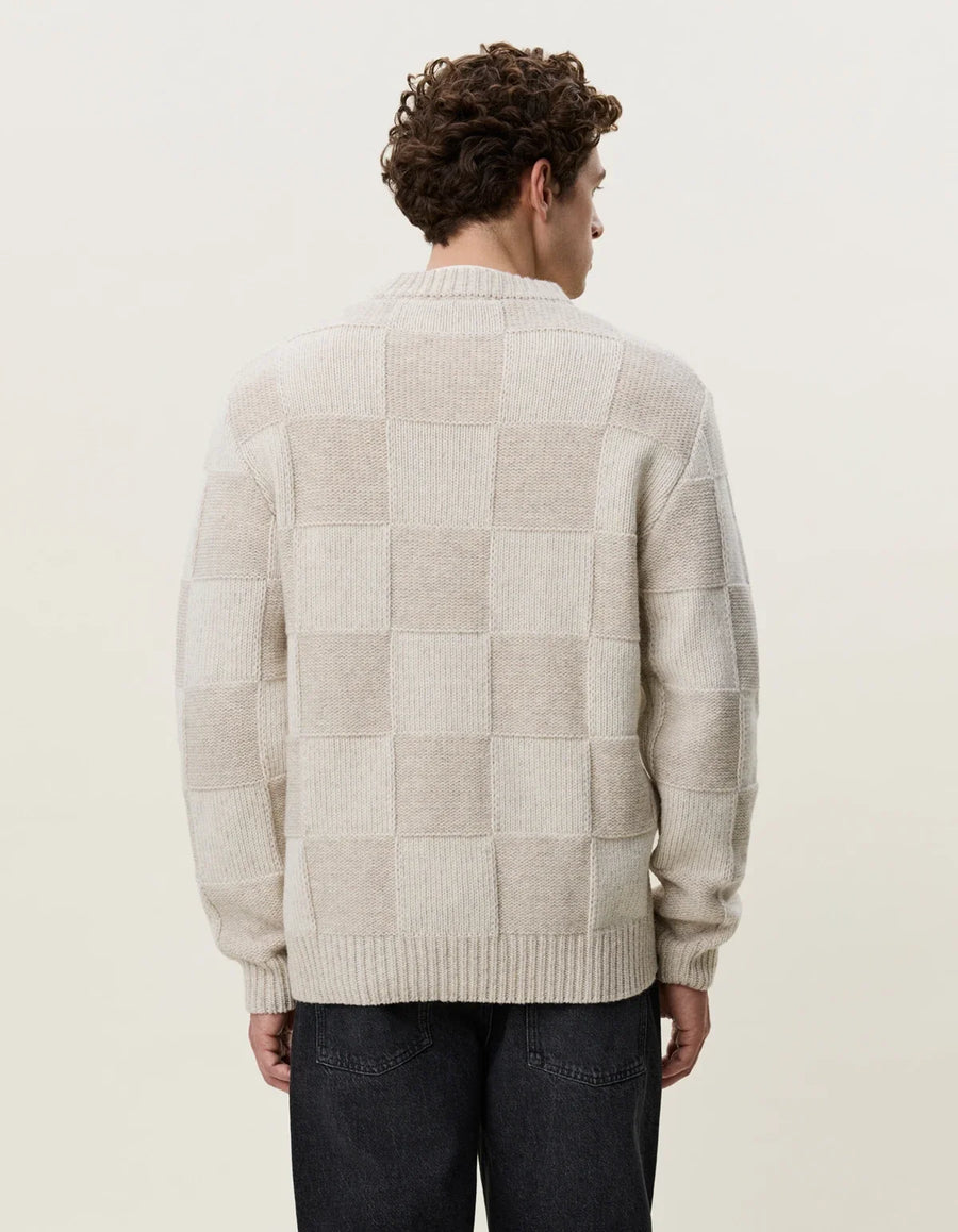 Check Knit Sweater Eggnog White - modellbilde