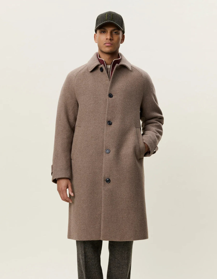 Solid Wool Coat Dark Sand Melange - modellbilde