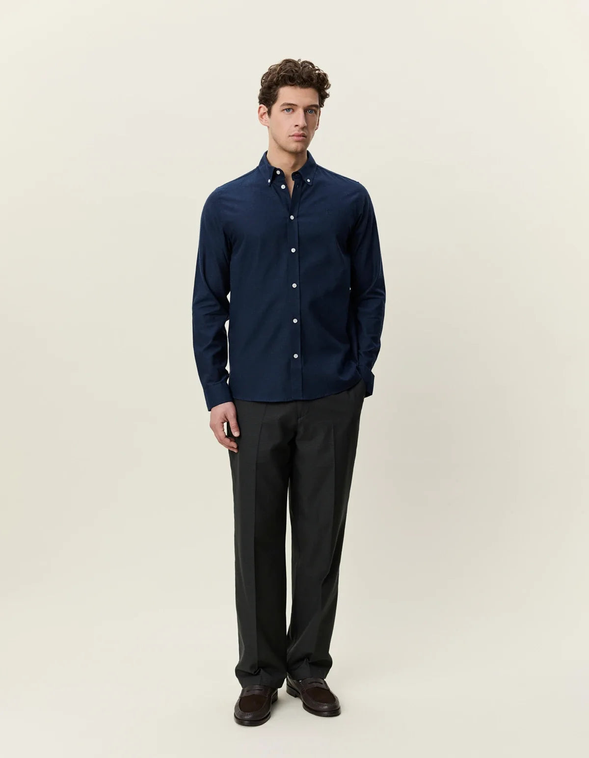 Soft Flannel Shirt Dark Navy - modellbilde