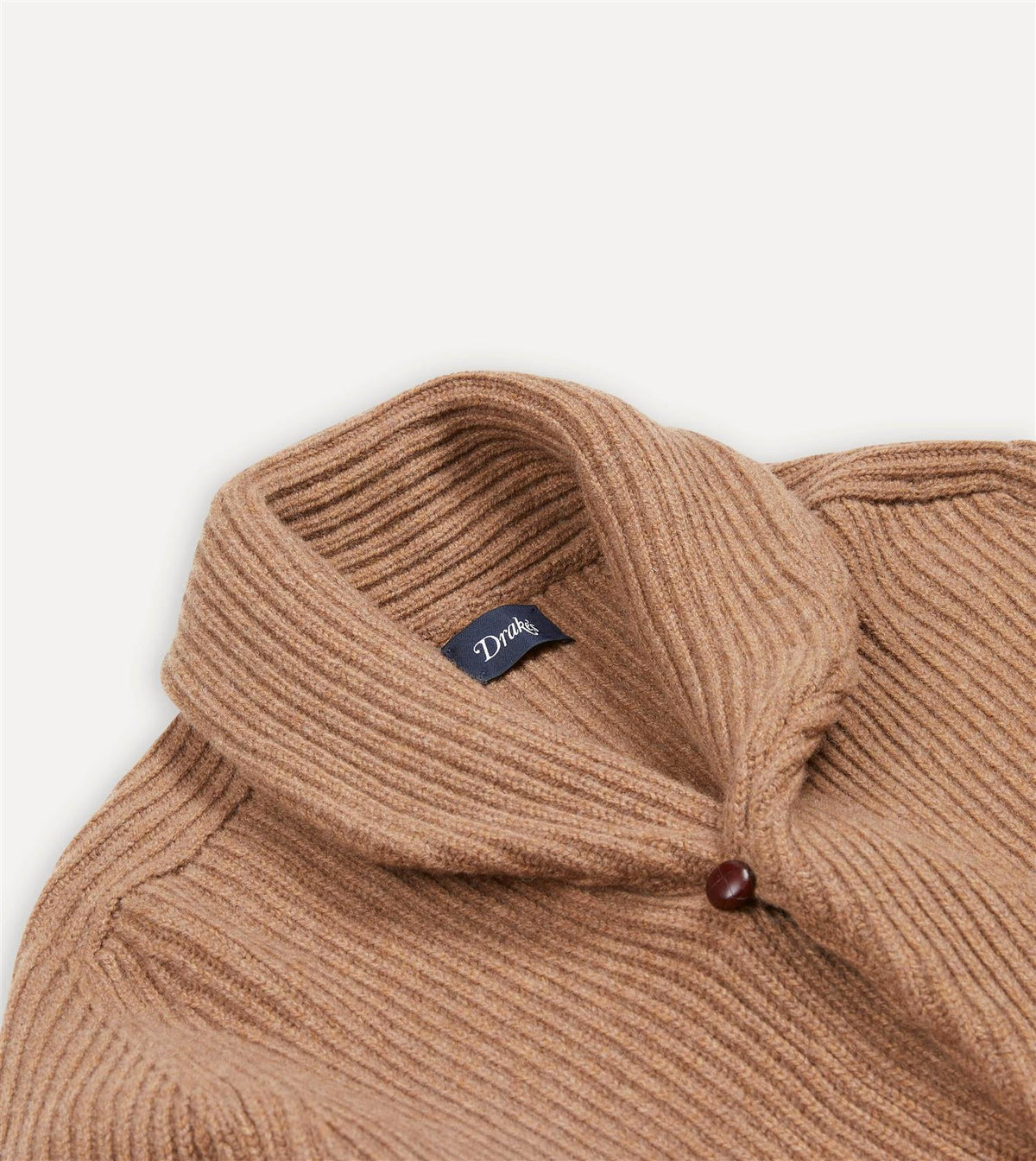 Lambswool Shawl Collar Rib Cardigan Camel