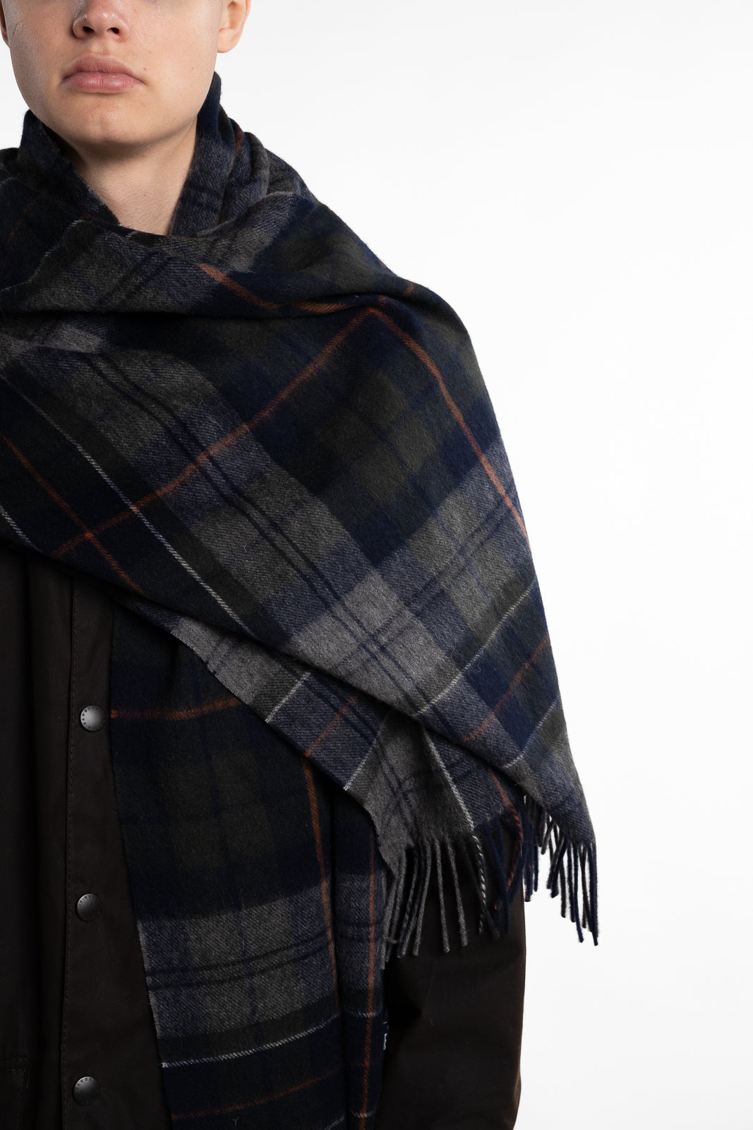 Brack Patchwork Tartan Wool Scarf Navy/Olive