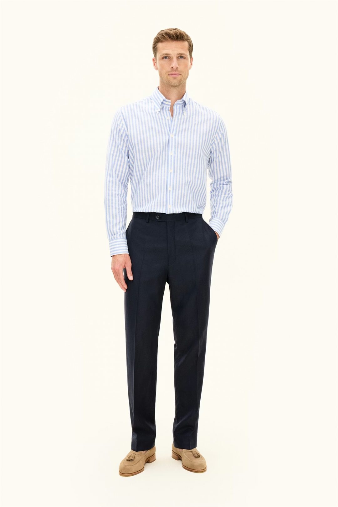 Del Regular Fit Wool/Linen Trousers Navy