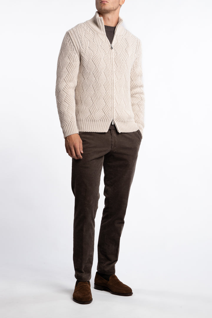 Cashmere Full-zip Jacket Beige