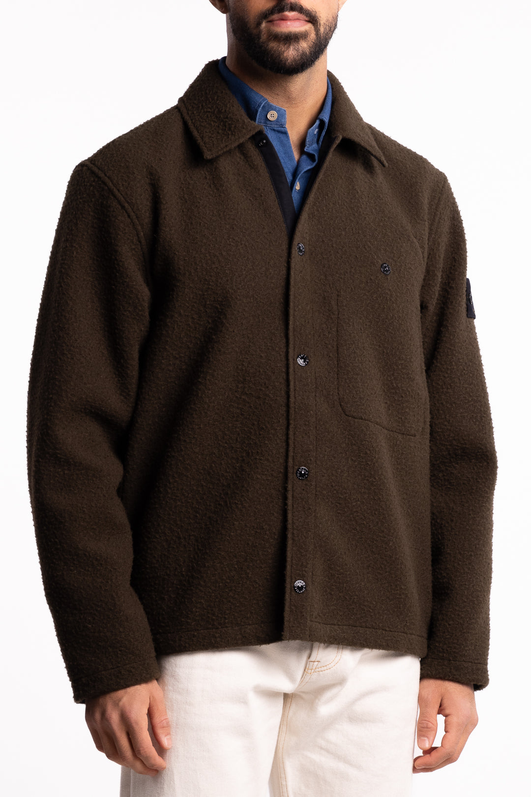 1200021 Wool Comfort-Fit Overshirt with Drawcord Hem Military Green