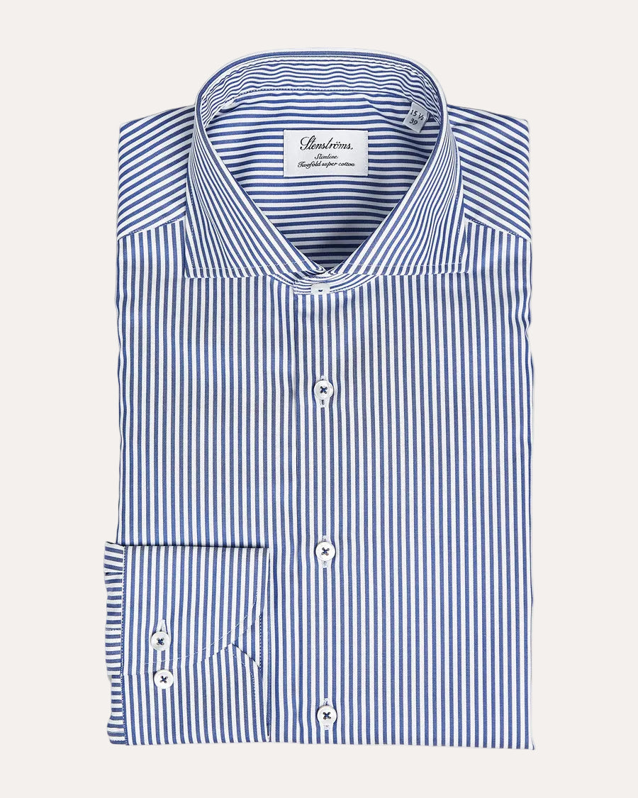 Slimline Shirt Navy Stripe - Stenströms