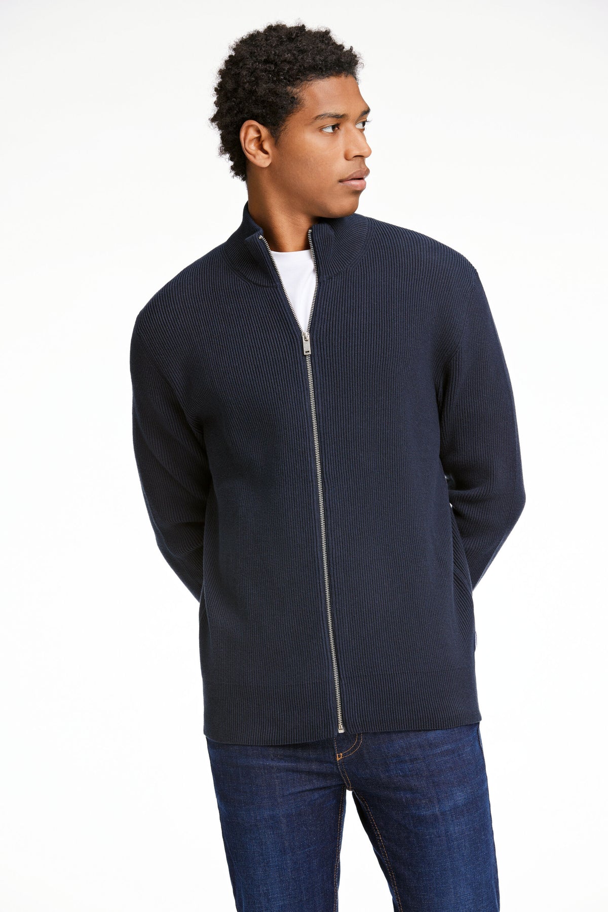 Knitted Zip Cardigan Navy
