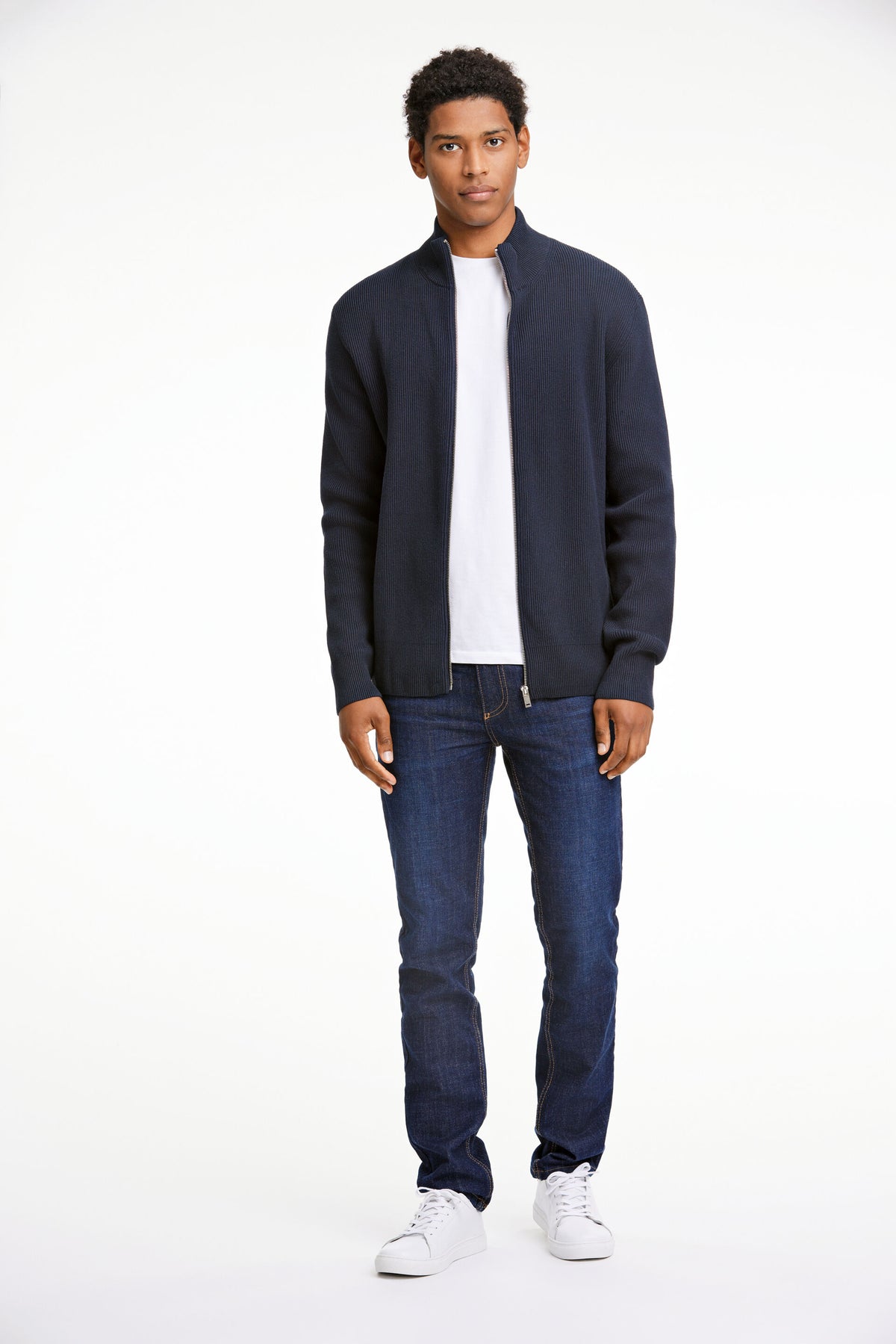 Knitted Zip Cardigan Navy