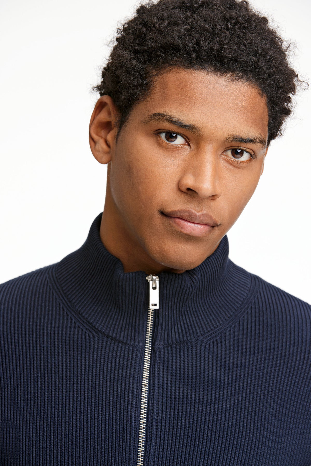Knitted Zip Cardigan Navy