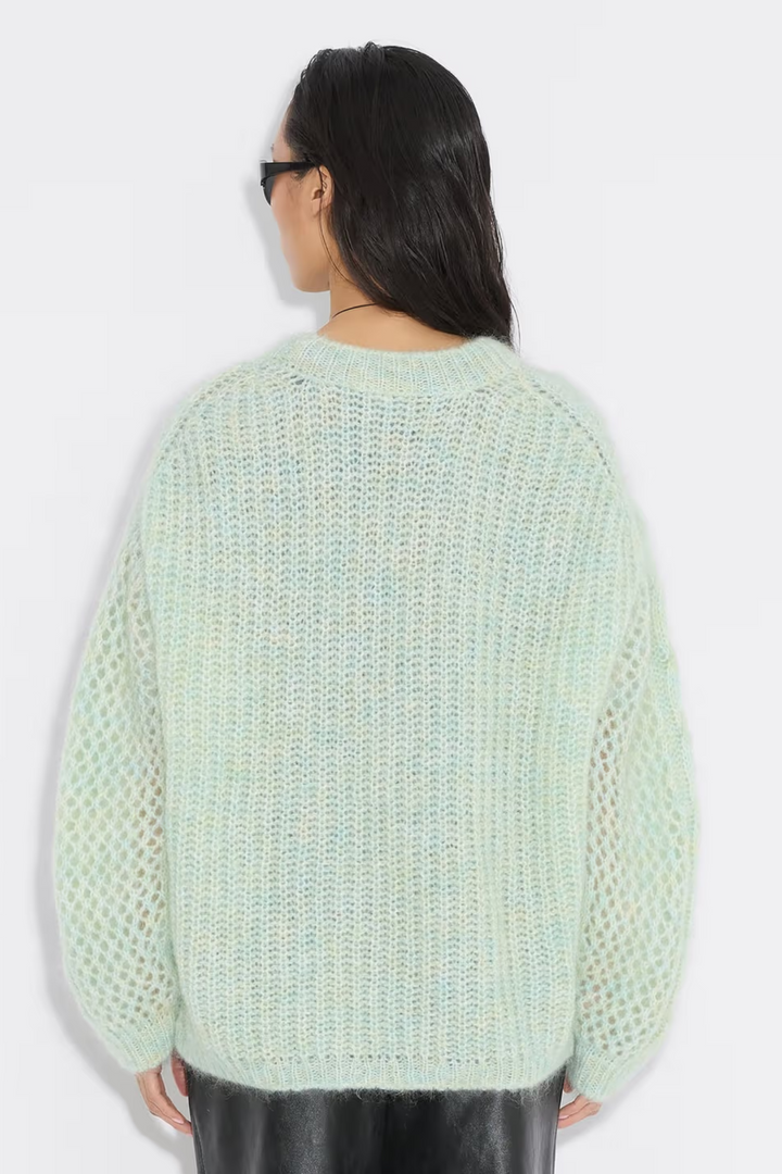 Mohair Cable Knit Crew - Green Mix