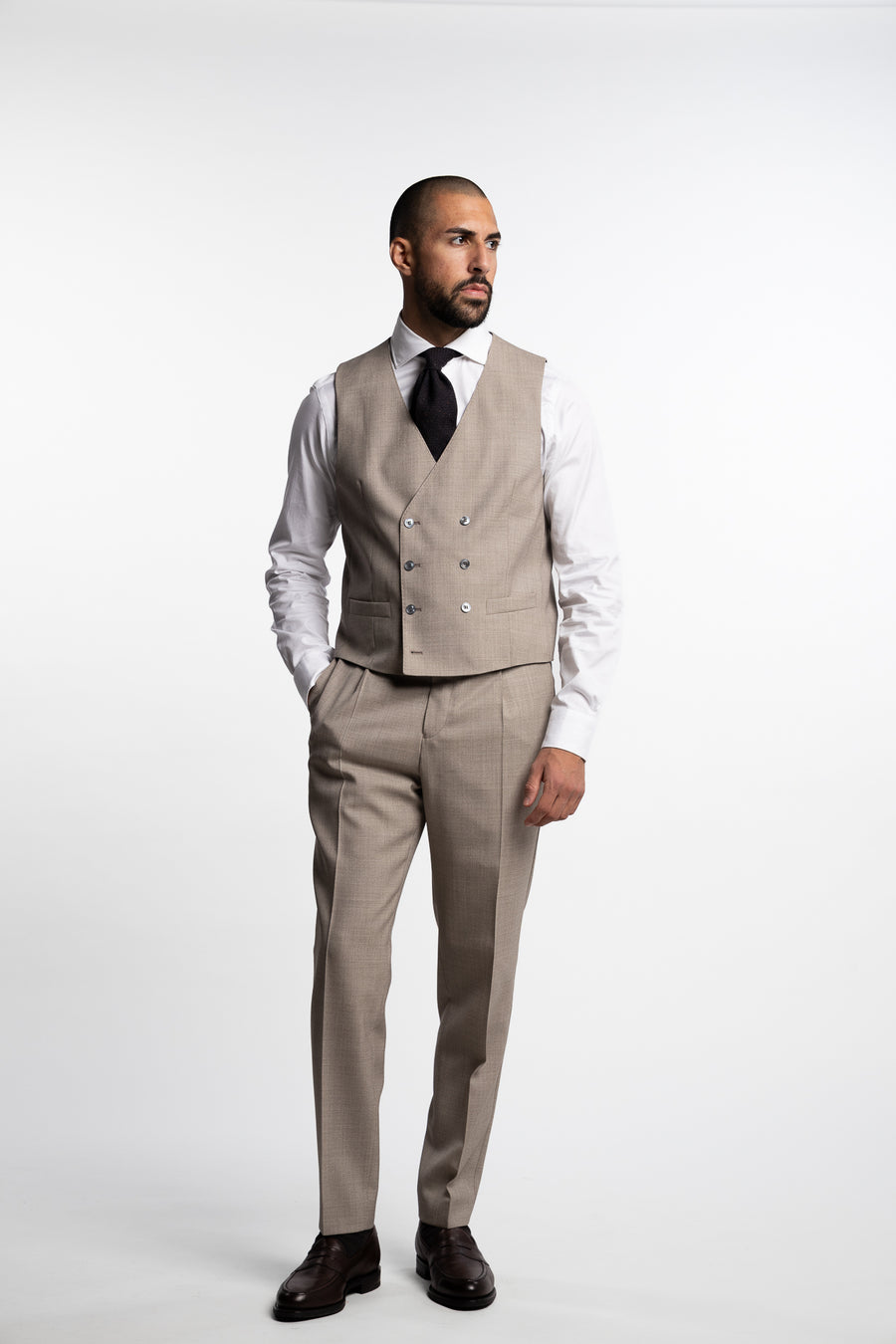 Veneto Slim Fit Wool Vest Brown Desert