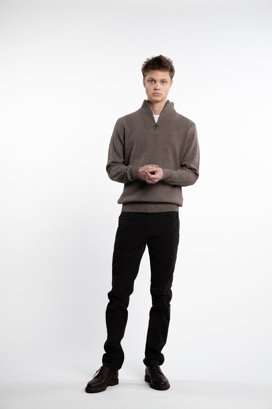 Essential Lambswool Half Zip Knitted Jumper Dark Stone