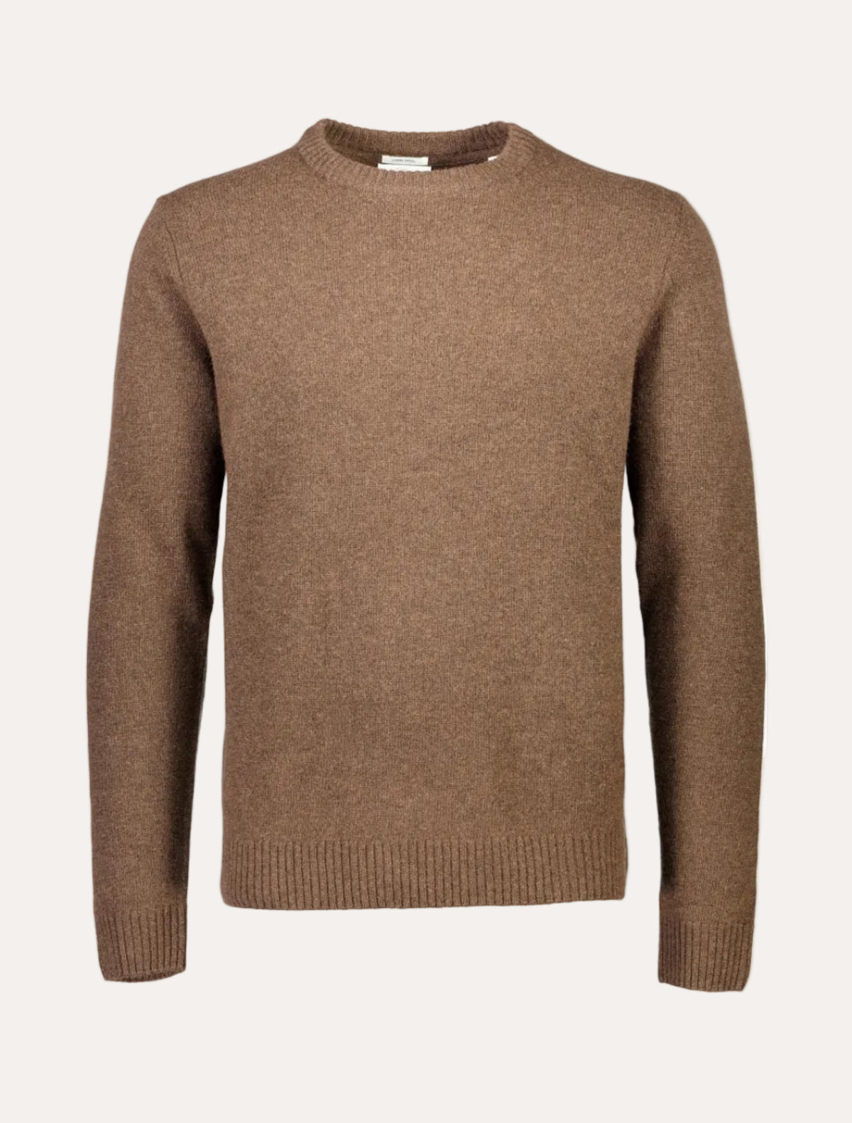 Lambswool O-Neck Knit Dark Brown Melange - packshot forside