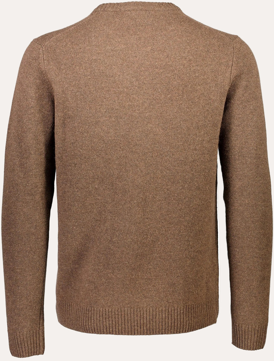 Lambswool O-Neck Knit Dark Brown Melange - packshot bakside