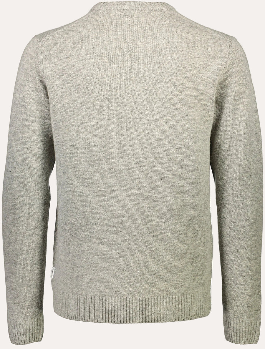 Lambswool O-Neck Knit Mid Grey Melange - packshot bakside