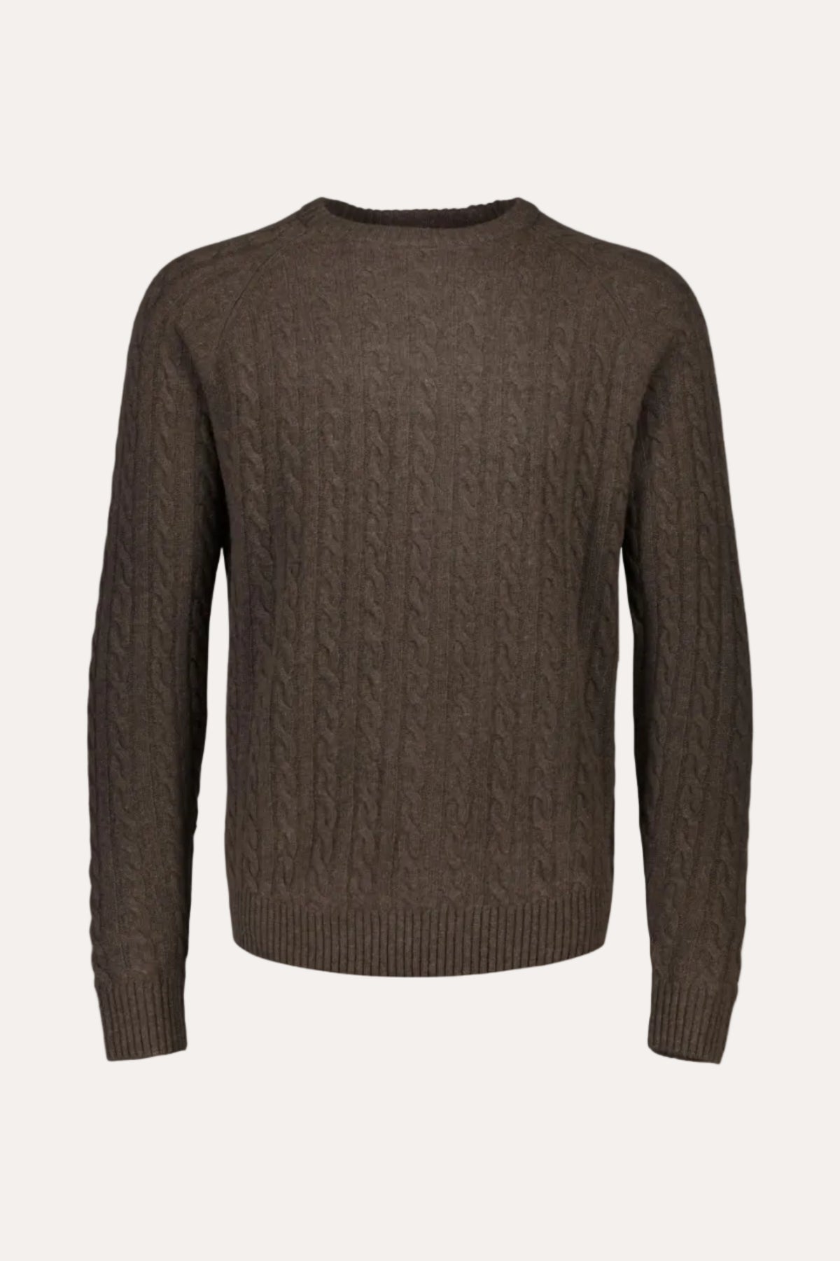 Lambswool Raglan Cable O-Neck Dk Brown Mel
