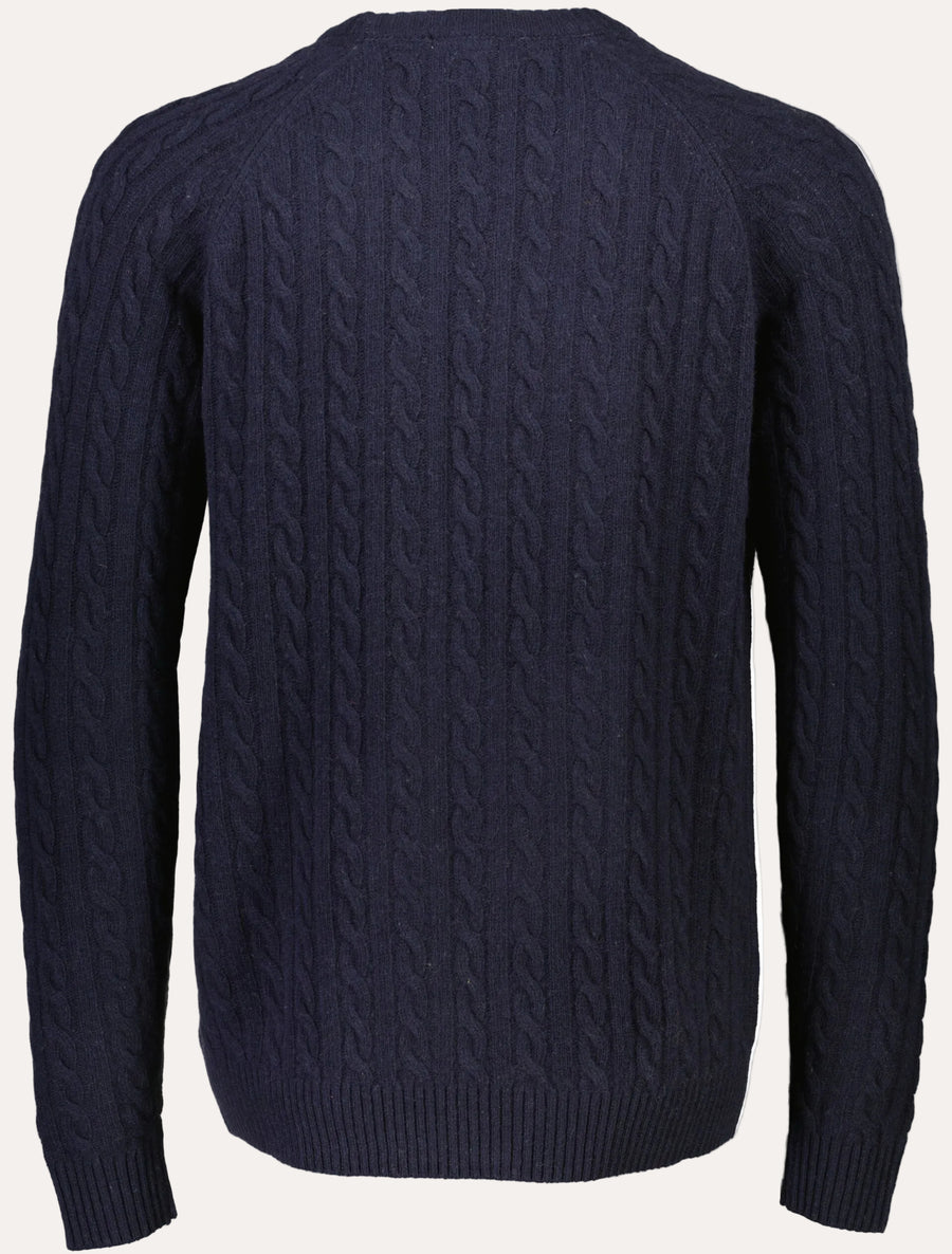 Lambswool Raglan Cable O-Neck Navy