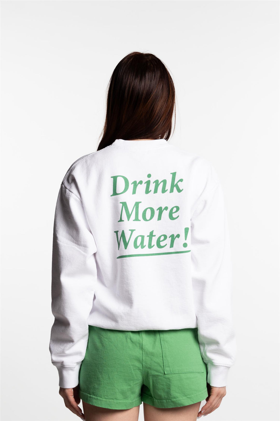 Drink More Water Crewneck-  White/Verde