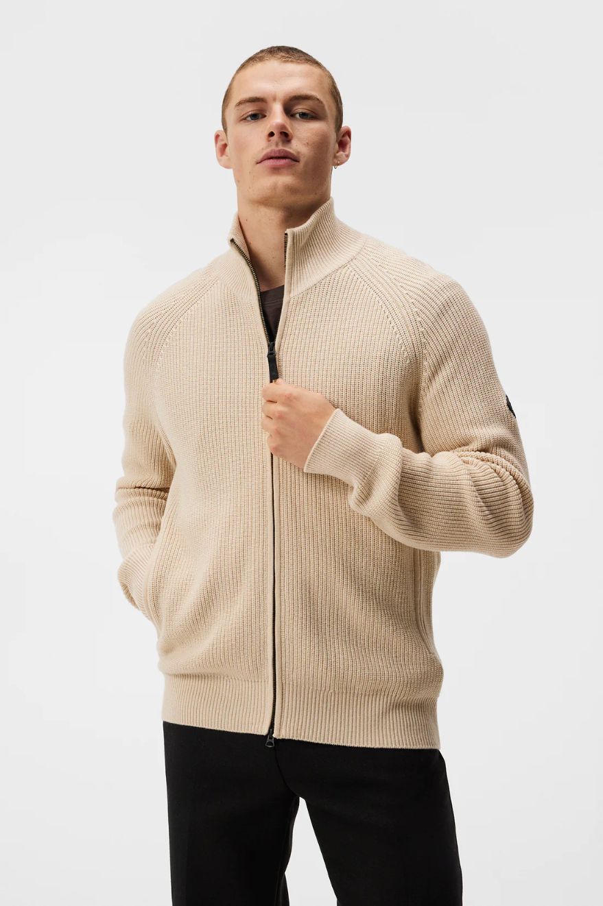 Kyler Wool Blend Zip Oyster Grey-J.Lindeberg-Bogartstore