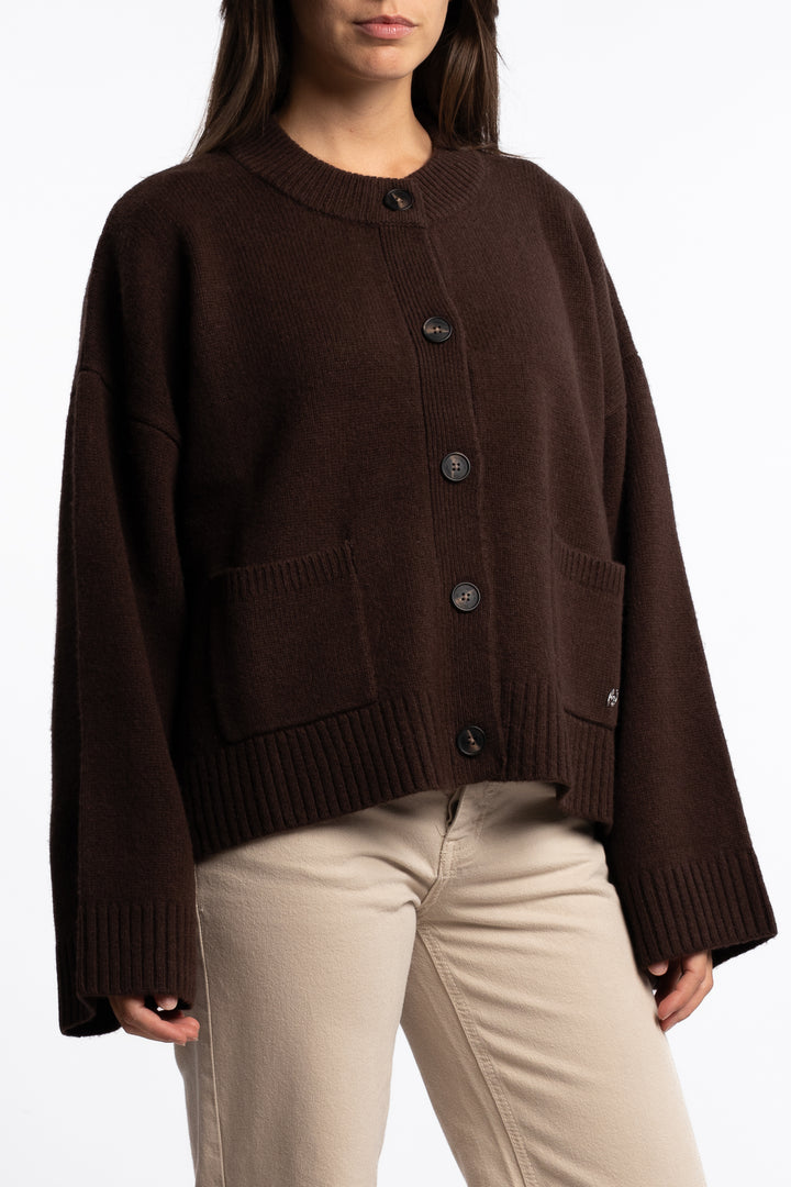 W. Wool Wide Cardigan - Dk. Brown